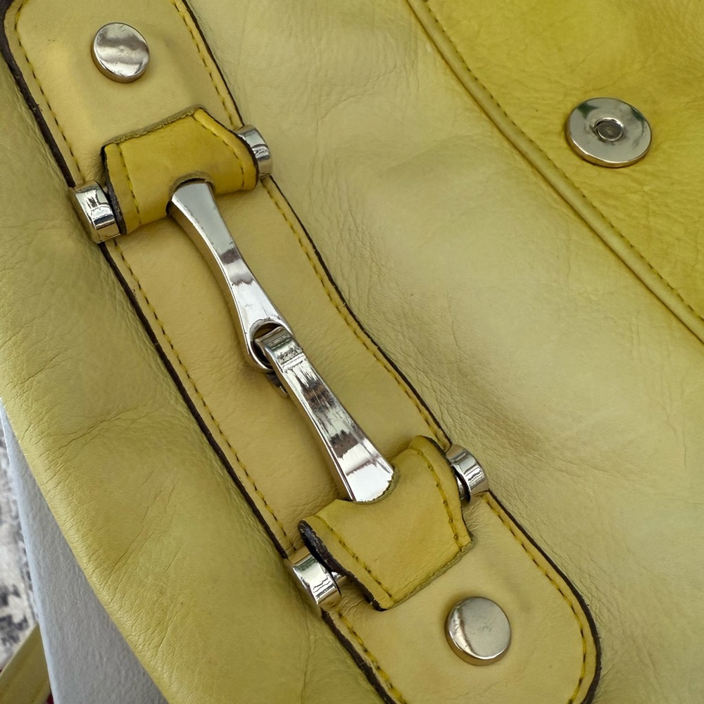 Sunny Yellow Leather Crossbody with Horsebit like and Bamboo Tassel Accent - Picture 10 of 10